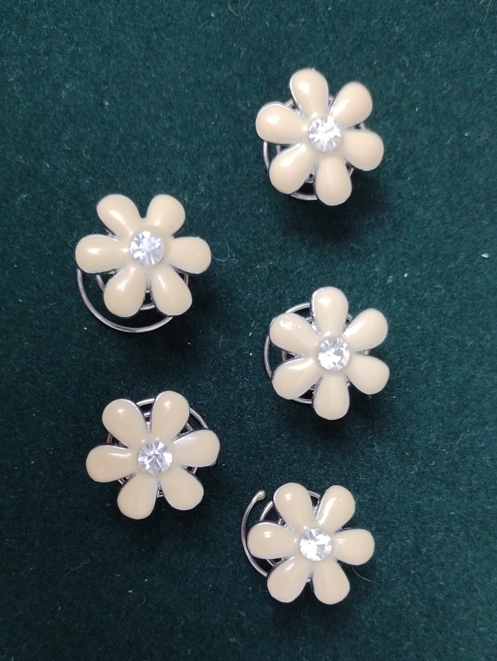 Daisy Flower Hair Clips in Cream with Rhinestone Center